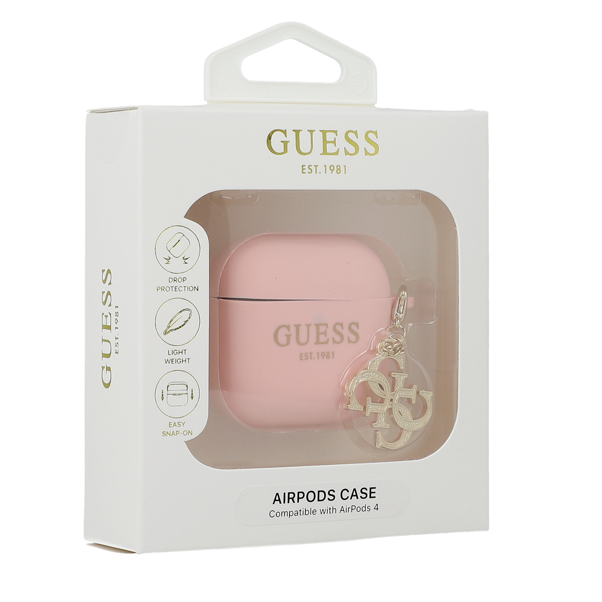 Oryginalne ekskluzywne etui od marki Guess z kolekcji Silicone 4G Charm dla Apple AirPods 4, różowy